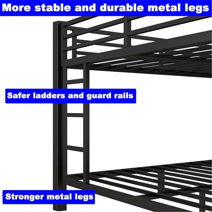 Upgraded Version Thickened Metal Heavy-Duty Queen Over King Bunk Bed, Best Modern Style Stronger King Size Bunk Bed Frame with Ladder for Adults, Easy Assembly (Queen Over King)