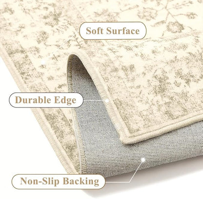 3x5 Brown Area Rug Non Slip Vintage Office Entryway Rug Distressed Machine Washable Kitchen Carpet Traditional Retro Floral Accent Throw Door Mat for Bedroom Bathroom Dining Living Room