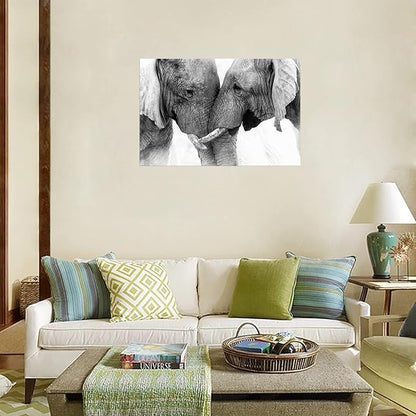 DZL Art D73069 Black and White Elephants Entwine Wall Art Canvas Painting Ready to Hang for Living Room Bedroom Office Wall Decor Home Decoration