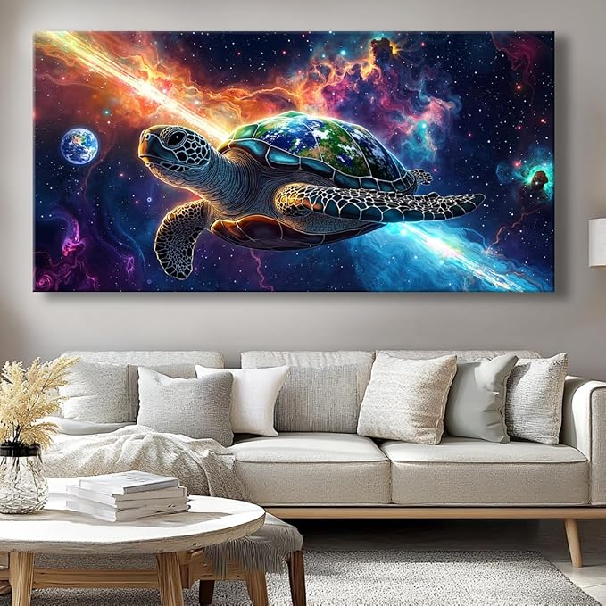 Canvas Wall Art - Modern Turtle cosmic landscape Paintings for Living Room, Bedroom Wall Decor, Framed Wall Art for Home or Office Decoration, Large Wall Art 20"x40"(50CMx100CM)