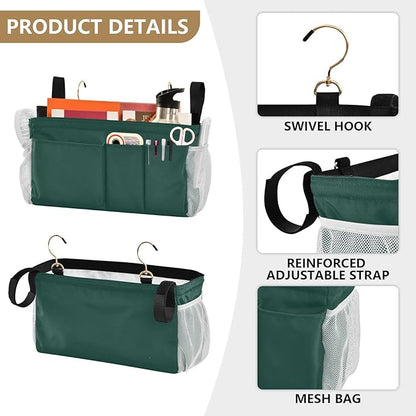 KOPIRIT Navy Cyan Bedside Caddy Storage Bag Bedside Organizer for Dorm Room Top Bunk Bed Organizer Caddy Hanging Shelf 6 Pockets with Hooks for Glasses Book Tablet Holder