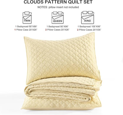 HORIMOTE HOME Quilt Twin Size Light Yellow, Lightweight Quilt for Summer Ultra-Soft Microfiber Modern Style Quilted Clouds Pattern Bedspread Quit Set 2 Pieces (1 Quilt and 1 Pillow Sham)