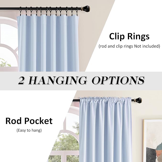 DONREN Extra Long 96 inches Length Curtains for Patio Door - Light Blue Room Darkening Thermal Insulated Curtain Panels (2 Pieces,52 inches Wide)