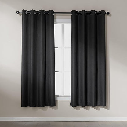 Amazon Basics Faux Linen Blackout Curtains for Bedroom and Living Room, 2-Piece Set with Grommets, 42" W x 72" L, Black