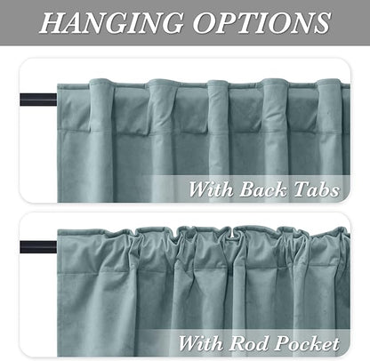 RYB HOME 100% Blackout Blue Velvet Curtains 90 inches Long, Back Tab Thermal Insulated Noise Reducing Curtains & Drapes for Living Room Kids Bedroom, Stone Blue, 52W x 90L, Set of 2 Panels