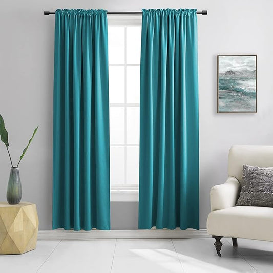 DONREN Teal Room Darkening Curtains for Bedroom - 90 Inch Length Thermal Insulated Rod Pocket Curtains (1 Pair,52 Inch Width)