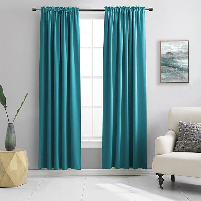 DONREN 84 Inch Teal Blackout Curtains for Craft Room - Thermal Insulated Room Darkening Rod Pocket Curtains(42 by 84 Inch,Set of 2 Panels)