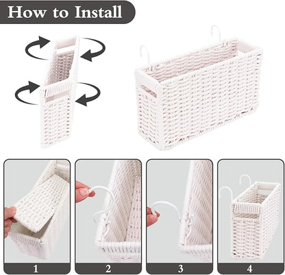 Cotton Rope Woven Bedside Caddy for Dorm Bed, Foldable Bedside Shelf Bunk Bed Accessories, College Dorm Room Essentials Hanging Organizers Storage Basket, Room Decor Magazine File Holder (White)