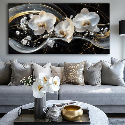 White Orchid Canvas Wall Art - Modern Floral Picture for Living Room, Bedroom Wall Decor, Framed Wall Art for Home Decoration, Elegant Flower Paintings Ready to Hang, Large Wall Art 60x120cm(24x48in)