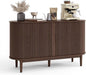 LINSY HOME Sideboard Buffet Cabinet with Storage, 55" Fluted Coffee Bar Cabinet with Tambour Sliding Doors and Drawer, Mid Century Modern Wood Storage Buffet Table for Kitchen, Living Room, Walnut | with Storage, Fluted, Coffee Bar Cabinet, Drawer, Mid...