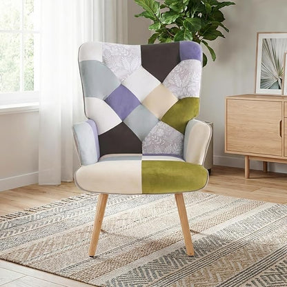 Joysoul Living Room Accent Chair Modern High Back Arm Chair, Houndstooth Pattern Bohemian Style Chairs for Bedroom Waiting Room