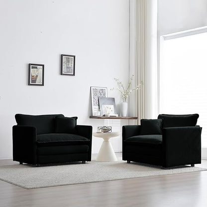 mikibama 41.4 Inch Single Seat Sofa, Chenille Comfy Deep Upholstered Couch Armchair with Toss Pillow for Living Room Bedroom Office Apartment, Black