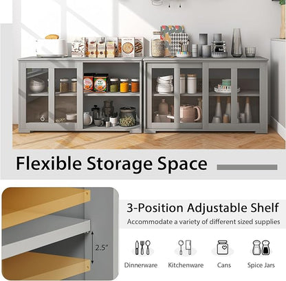 Costzon Sideboard Buffet Cabinet of 2, Wooden Kitchen Storage Cabinet with Adjustable Shelf, Sliding Glass Doors, Accent Coffee Bar Cabinet Console Table for Living Room, Dining Room, Hallway