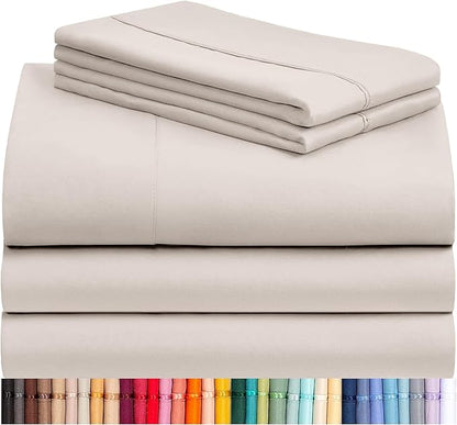 LuxClub 5 PC Sheet Set Bed Sheets Deep Pockets 16" Eco Friendly Wrinkle Free Cooling Machine Washable Hotel Bedding Silky Soft - Linen Split King