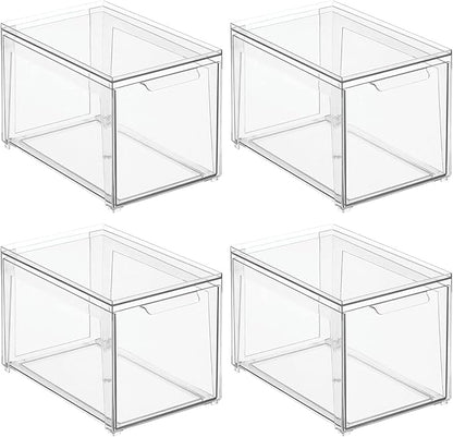 mDesign Plastic Stackable Bathroom Storage with Pull Out Bin Organizer Drawer for Cabinet, Vanity, Shelf, Cupboard, Cabinet, or Closet Organization - Lumiere Collection - 4 Pack - Clear