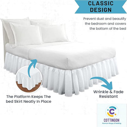 Ruffled Bed Skirt with Split Corners-Dust Ruffle - 22" Drop 100% Microfiber Soft,Sheen & Luxurious Look - Bed Skirts (White -Twin)