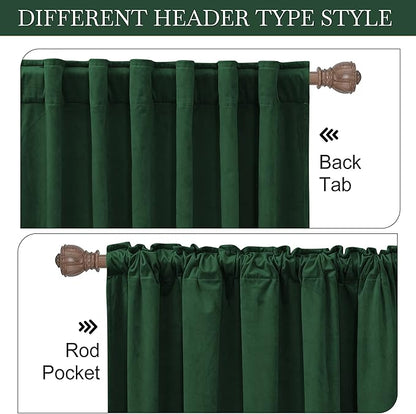 RYB HOME Hunter Green Velvet Curtains 72 inches Length - Blackout Thermal Insulated Drapes Window Treatment Luxury Solid Decor for Home Office Study Room, W52 x L72 inches, 2 Panels