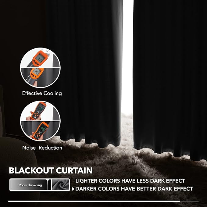 Deconovo Blackout Curtains, Thermal Insulated, W42 x L45 2 Panels, Back Tab, Machine Washable, Room-Darkening Drapes for Bedroom/Living Room Dark Grey