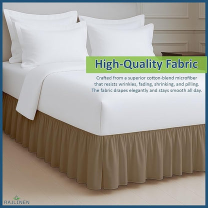 Rajlinen Ruffled Bed Skirt California King, 14 Inch Drop Dust Ruffle with Split Corners, 100% Microfiber Bedskirt with Platform, Three-Sided Coverage Ruffled Gathering Design, Taupe
