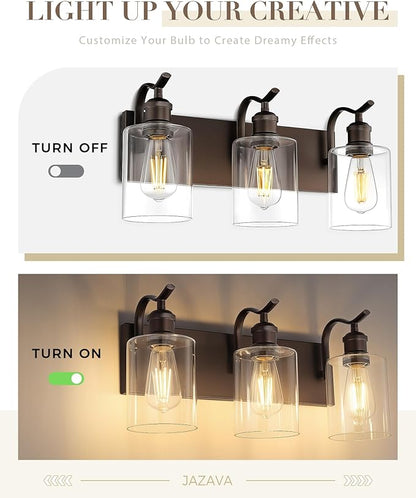 3 Light Bathroom Vanity Light, Morden Bathroom Lighting Fixtures Over Mirror Oil Rubbed Bronze Wall Light Fixtures with Clear Glass Shade ZCVL01ORB-3