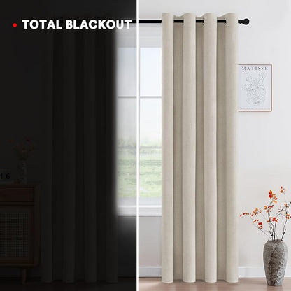 PrinceDeco Nature Linen Curtains 100% Back Out Curtains for Living Room/Bedroom 84 Inch Length Burlap Fabric Thermal Insulated & Light Blocking Nickel Grommet Window Drapes Set of 2,Heathered Linen