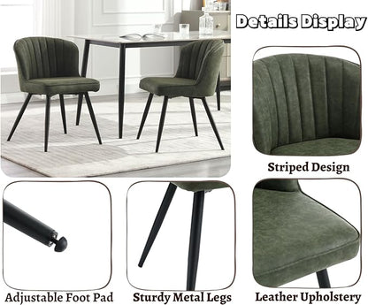 EALSON Modern Dining Chairs Set of 4 Leather Upholstered Accent Dining Room Chairs with Metal Legs Comfortable Armless Kitchen Chairs for Living Room/Dining Room,Green