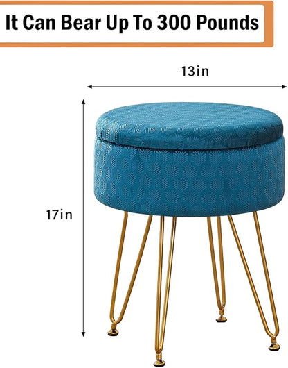 Cpintltr Velvet Storage Ottoman Round Footrest Stool Multifunctional Upholstered Ottoman Modern Accent Vanity Stools Tray Top Coffee Table Suitable for Living Room Bedroom