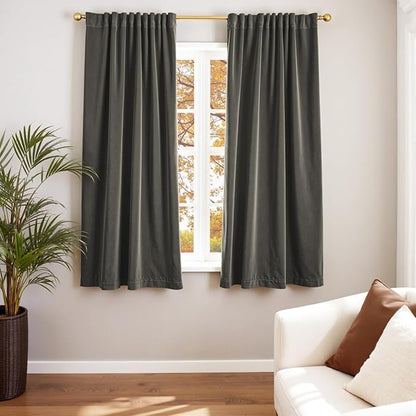 Lazzzy Velvet Blackout Curtains Thermal Insulated Room Window Drapes Super Soft Luxury Curtains for Living Room Bedroom Rod Pocket 2 Panels, Grey, 52" W x 63" L