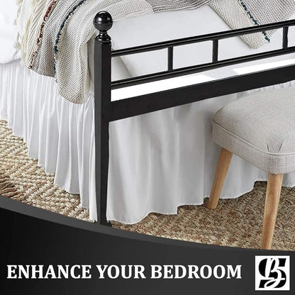 SKY BEDDINGS - Twin Size Ruffled Bed Skirt with Split Corners - 14 Inch Drop Dust Ruffle Bed Skirt with Platform Three Sided Coverage - 100% Microfiber, White