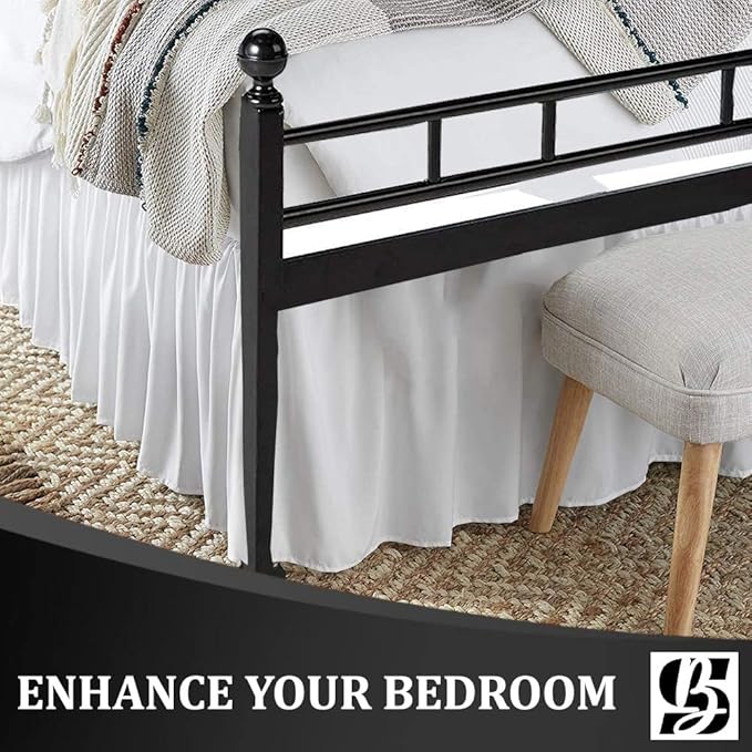 SKY BEDDINGS - Queen Size Ruffled Bed Skirt with Split Corners - 18 Inch Drop Dust Ruffle Bed Skirt with Platform Three Sided Coverage - 100% Microfiber, White