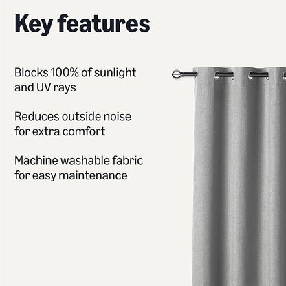 Amazon Basics 100% Blackout Curtains with Grommets, 2 Panels, 52 x 84 Inches, Dark Gray