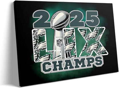B.B.F MAKE 2025 Super Canvas Bowl Wall Art Champions Eagles Poster Print Philadelphia Oil Painting Canvas Wall Decor Sports Stars Picture Modern Bedroom Living Room Home Decoration, Framed 16x20inch