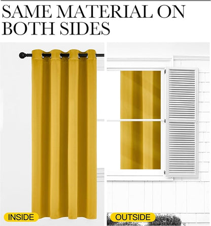 NICETOWN Room Darkening Gold Curtains 63 inch Length 2 Panels - Grommet Top Sound Reduction Privacy Faux Silk Satin Thermal Drapes for Bedroom/Living Room, W52 x L63