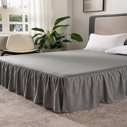 Grey Bed Skirt Queen Size Ruffled Bed Skirt with Split Corners, Queen Bed Skirt 18 Inch Drop, TSUTOMI Queen Size Bed Skirt Grey for Ruffled Bed Skirt with Split Corners, Bed Skirt Queen Size