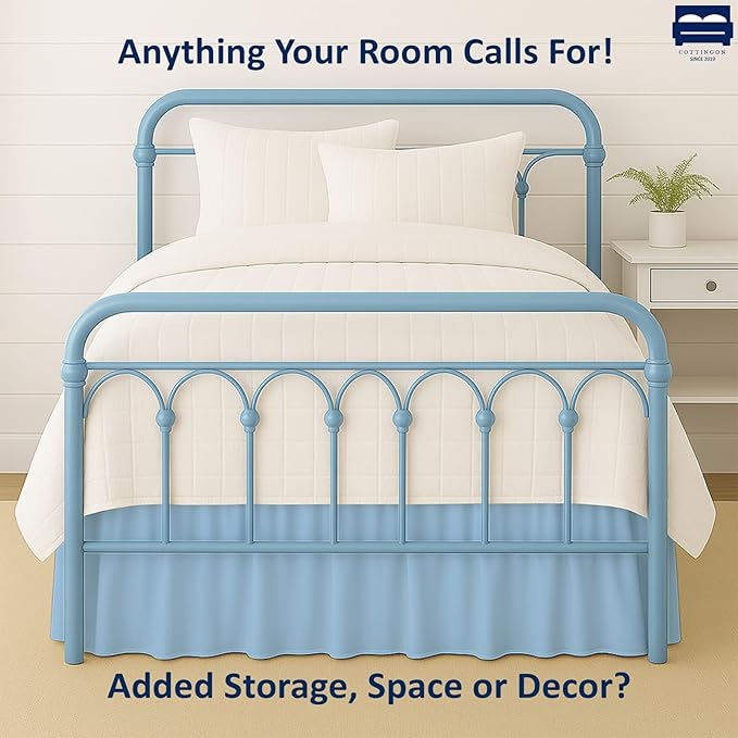 Cottingon Bed Skirt Full 14" Drop with Split Corners, 100% Microfiber Soft and Stylish, Dust Ruffle with Platform, Light Blue
