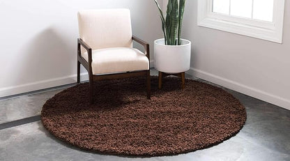 Unique Loom Solid Shag Collection Area Rug (6' 1" Round, Chocolate Brown)