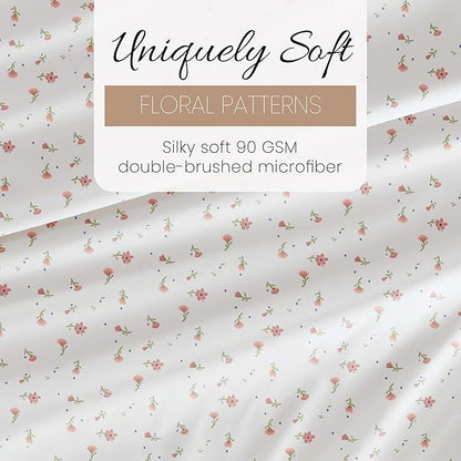 Linen Market Double-Brushed Patterned Microfiber Full Sheet Set 4 Piece – Oeko-TEX Certified Ultra Soft & Wrinkle-Free - 16" Deep Pocket Sheets - Easy Care Full Size - Soft Floral Pink