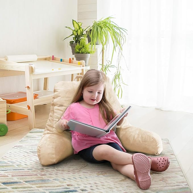 Nestl Reading Pillow for Kids & Teens with Shredded Memory Foam, Backrest Pillows for Reading, Watching, and Gaming, Use on the Couch, Bed, or Floor, Adjustable Support with Washable Cover Beige Cream