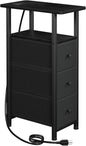 LOAKEKEL Narrow End Table Living Room with Charging Station, Skinny Side Table with Fabric Drawers, Slim Nightstand for Bedroom, Small Spaces, Couch, Black, HETNDP03BK-1
