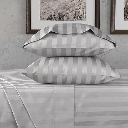 URBANHUT 800 Thread Count 100% Cotton Damask Twin Size Sheets, 4 Piece Striped Twin Size Bedsheets, Luxury Hotel Sheets Sateen Weave - Better Than Egyptian, 14" Elasticized Deep Pocket- Silver Grey