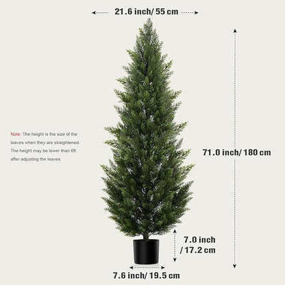 Outdoor Artificial Cedar Topiary Tree, Faux Evergreen Shrubs for Front Porch Decor, Lifelike Fake Bushes Plants for Home Living Room Front Door Decor (2, 6ft)