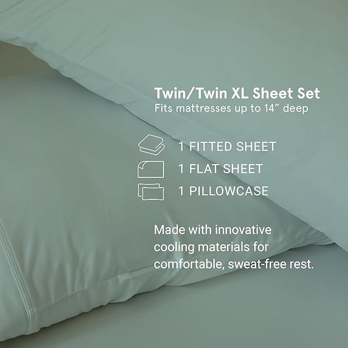 SHEEX - Original Performance Sheets Set (Twin/Twin XL) Graphite - Cooling Sheets - Moisture Wicking - 1 Flat Cooling Sheet, 1 Fitted Cooling Sheet, 1 Pillow Cover - Wrinkle Free - Sleep Aid