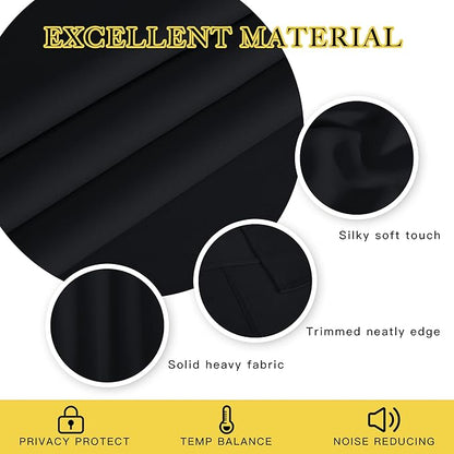 NICETOWN Black Curtain for Patio Door - Extra Wide Energy Save Sliding Glass Door Drape for Curtain Rod, Room Divider Curtain, Vertical Blinds (Black, 100 inches Width x 95 inches Length)