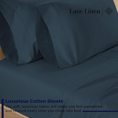 LANE LINEN 100% Cotton Sheets King Size – 600 Thread Count King Size Bed Sheets, Hotel Luxury Soft Silky Sateen Weave, Durable for Year Round Use, Fully Elasticized 15" Deep Pocket – Estate Blue