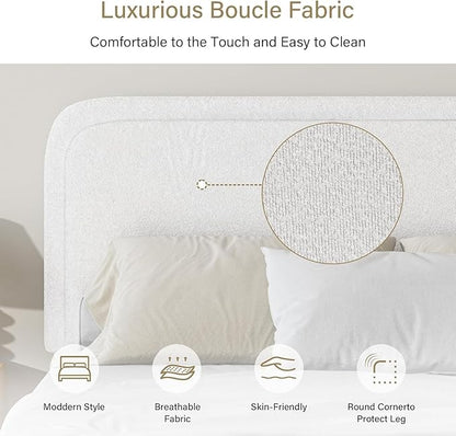 BarnFurin Twin Bed Frames with Headboard,Cloud Boucle Upholstered Platform Bed, Modern Style, Soft Rounded Corners, No Box Spring Needed, Easy Assembly, White