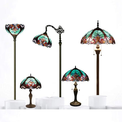 WERFACTORY Tiffany Style Table Lamp Green Stained Glass Liaison Lamp 12X12X22 Inches Mother-Daughter Vase Desk Reading Light Decor Bedroom Living Room Home Office S160G Series