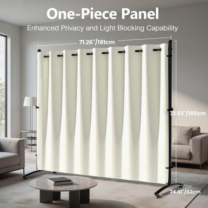Room Divider, Curtain Privacy Screen with 360°Lockable Wheels 6FT Portable Room Divider Panel Freestanding Partition Divider Screen for Separator Wall Divider Bedroom Office (White)