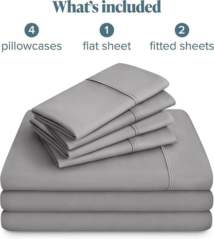 Bare Home Hotel Luxury Split King Sheet Set, Extra Soft, 7 Piece Set, Deep Pockets, Easy Fit, Cooling & Breathable, Wrinkle, Fade, Stain Resistant, Set Includes 4 Pillowcases (Split King, Light Grey)