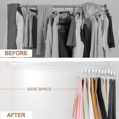 TOPIA HANGER Lotus Wood Pants Hangers, Skirt Short Bridal Trousers Slacks Hangers with 2 Premium Adjustable White Metal Clips with Rubber Stopper Padded 360° Swivel White Hook 20 Pack, CT55W20