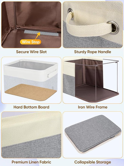 BALEINE 1 Pack Fabric Storage Bins for Shelves, Linen Storage Baskets for Organizing, Decorative Closet Bins for Clothes, Home (Grey, 17''x13''x10.5'')
